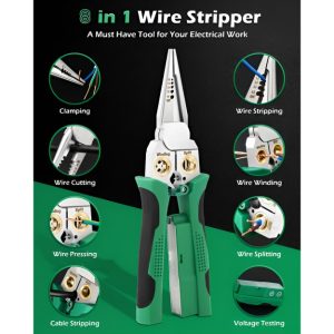 8-i-1 Afisoleringstang og Bidetang (20,7 cm) - Afisolerer, Klipper, Krymper og Tester Spænding i Ét Værktøj | POWERPLIERS