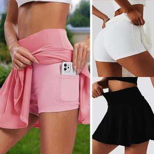 Nederdel med indbyggede shorts - Lomme, Høj Talje, Anti-Slid | SKORTIFY
