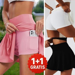 Nederdel med indbyggede shorts - Lomme, Høj Talje, Anti-Slid | SKORTIFY 1+1 GRATIS